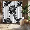 Czarno-biała zasłona prysznicowa z motywem peonii - Elegancka dekoracja łazienki z 12 haczykami