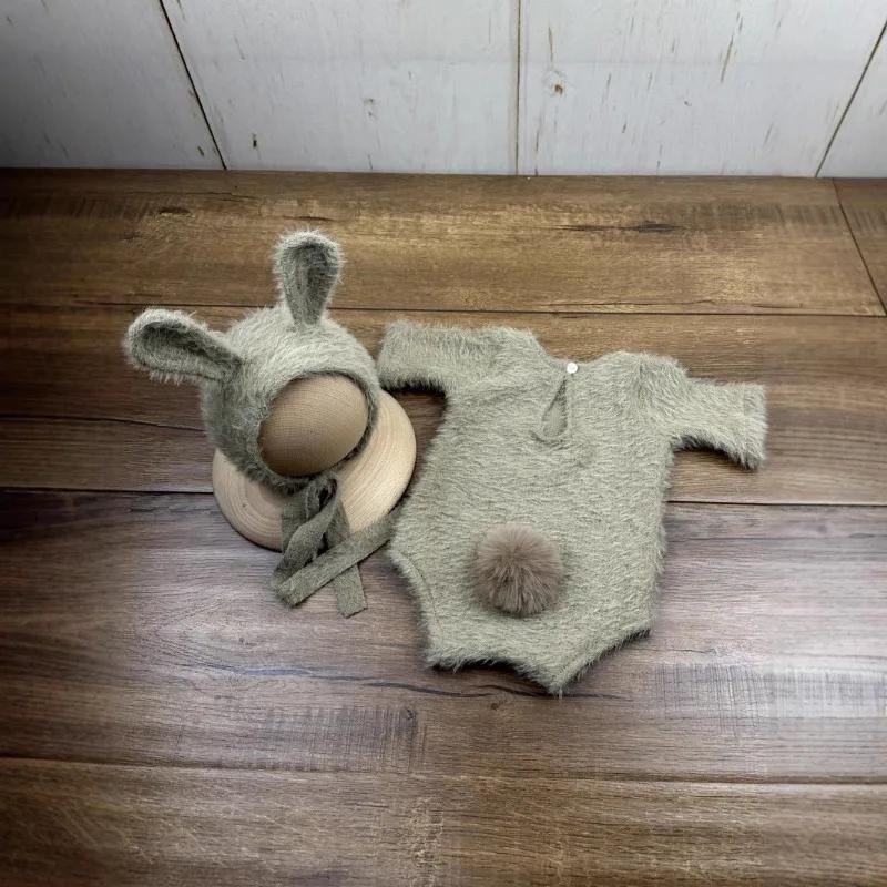 Newborn Knitted Rabbit Doll Outfit Photography Props with Soft Plush Tail Perfect for Baby Cosplay Photoshoots Must-Have