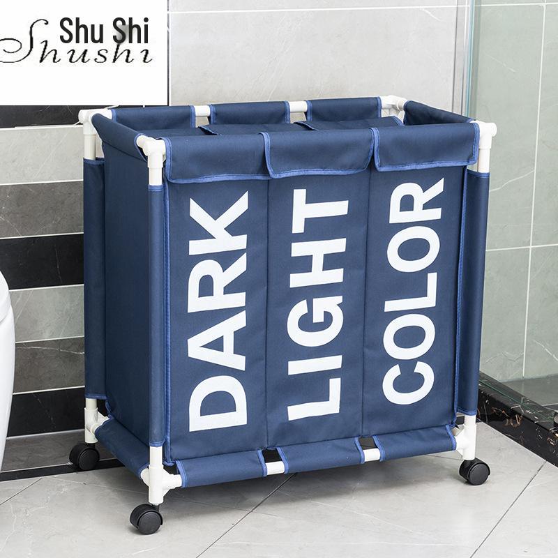 Shu Shi Ten Portable Clothes Storage Basket with Wheels, Oxford Cloth, Moisture-Proof