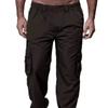 New casual workwear with multiple pockets, men's loose straight leg, solid color, multifunctional workwear pants, black jogging