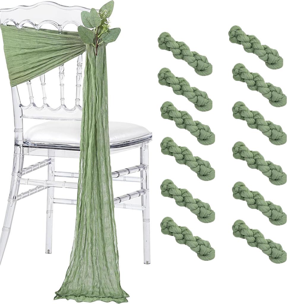 16Pcs Sage Green Wedding Chair Sashes Chair Bow Designed Decorative Chair Sashes for Wedding Reception Party Hotel Decoration