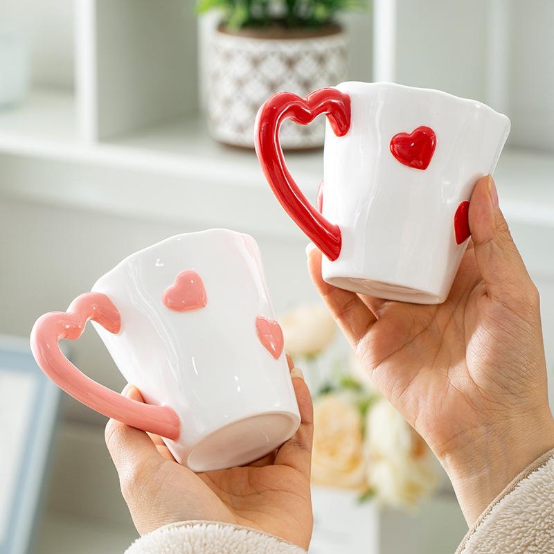 Cute Cartoon Love Handle Ceramic Mug for Milk Coffee Hand Painted Design