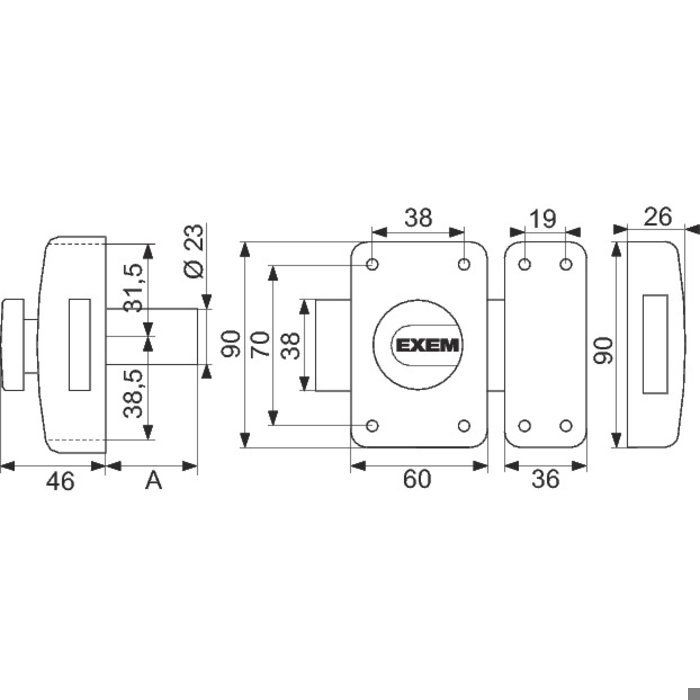 Verrou de sûreté à bouton - Exem - 40 mm