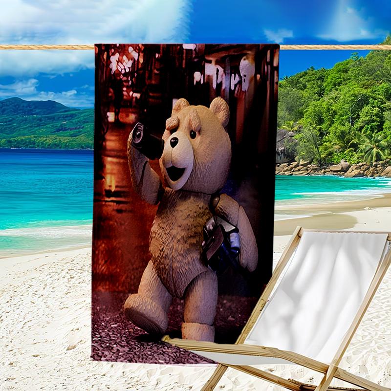 Proof Beach Towel with a Cartoon Teddy Bear Ted2 Pattern - Soft,absorbent,quick-drying,machine Washable - Perfect for Swimming,camping,bathing