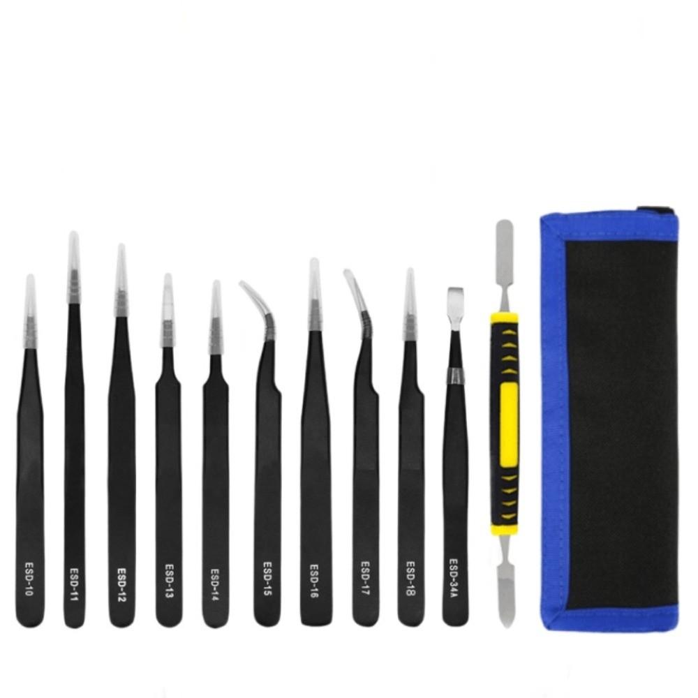 9/10/11Pcs Stainless Steel Antistatic Tweezers Anti-Static Electronic Tweezers  Mobile Phone Repair