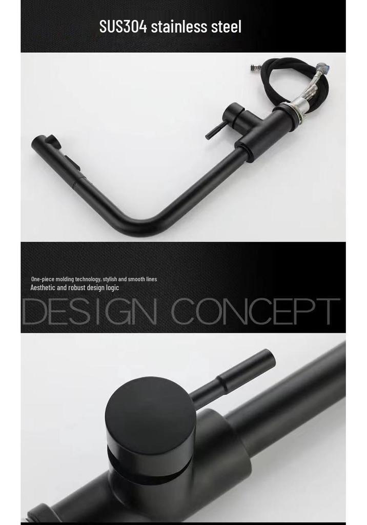 Stainless Steel Pull-out Kitchen Faucet with Dual-Function Telescopic Rotating Spout for Vegetable Sink (Hot & Cold Water)