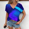 Summer V-neck 3D Colorful Splash Printed T-shirts Fashionable Casual Short Sleeved Women's T-shirts