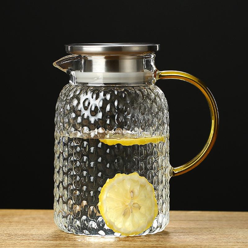 High Borosilicate Glass Cold Water Kettle with Rice Grain Pattern, Large Capacity Tea and Juice Infuser.