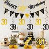 30th Birthday Decorations for Him Pre Assembled Black Gold Happy 30th Birthday Banner, Hanging Swirls and Table Honeycombs Centerpieces for Men 30th