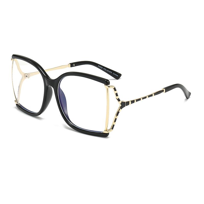 

New Trendy Large Frame Anti Blue Light Glasses Ni Nis Same Fashionable Big Face Slimming Metal Temples Flat Mirror