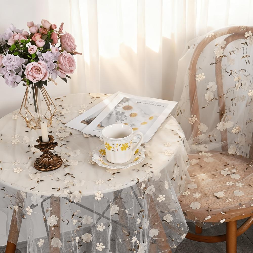 Polyester Tulle Table Runner 70x300CM Sheer Table Cover Floral Table Runner For Table Decoration