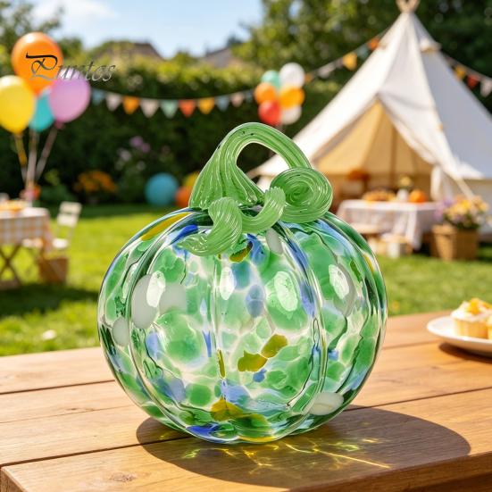 Cute Autumn Centerpiece Mini Hand Blown Glass Pumpkin Ornament, Collectible Thanksgiving Halloween Decoration Faux Crystal Hanging for Fall,