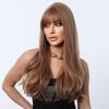 European and American Fashion Big Wave Long Curly Wig, Light Golden Brown Daily Air Bangs Natural High-Temperature Fiber Hairpiece