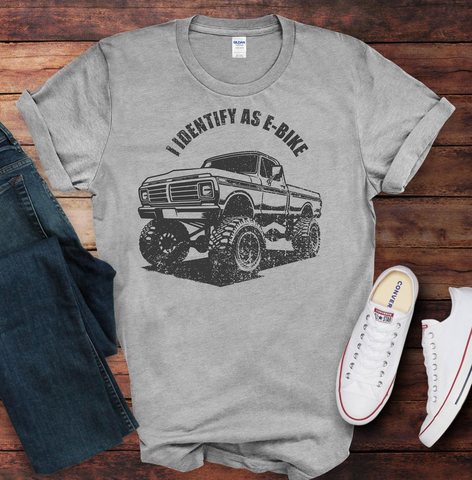 Lifted Pick up truck Tee - I Identify as an E-bike - Car Lover GiftUnisex Softstyle T-Shirt M
