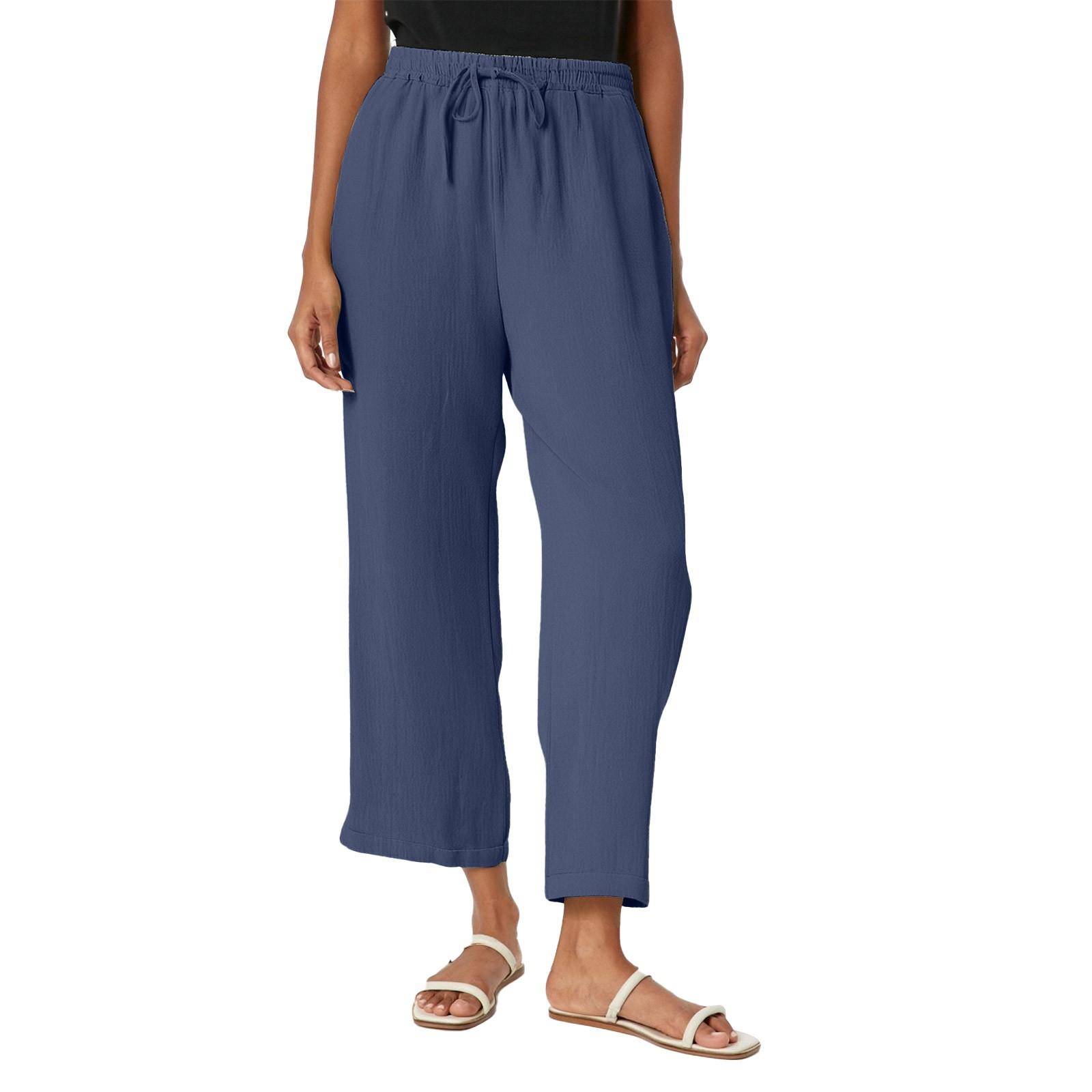 

Жіночі однотонні штани з бавовни та льону з кишенею та еластичною талією Повсякденні штани Жіночі штани S