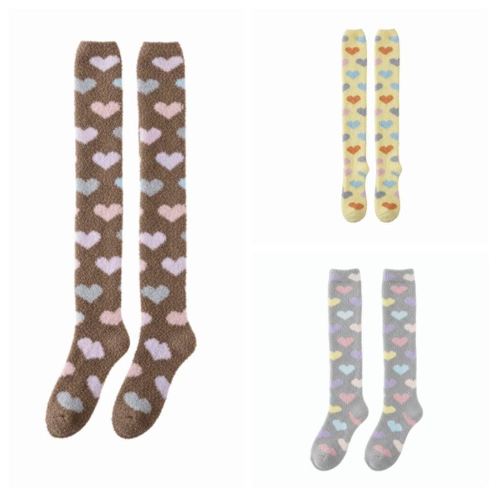 Heart Coral Fleece Stockings Thicken Warm Long Tube Socks Creative Floor Plush Stockings Autumn