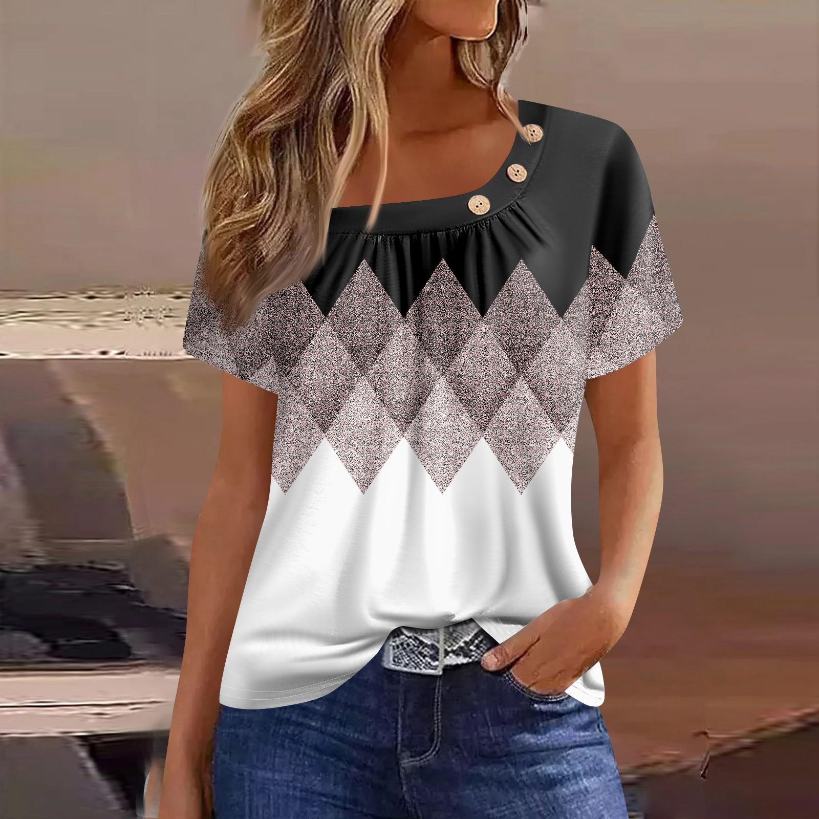 

Летние топы для женщин. Удобные женские топы с круглым вырезом и короткими рукавами. Футболки с принтом для женщин. XL