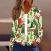 Women's Fashion Christmas Print Casual Zip-Up Long-Sleeved Hooded Jacket