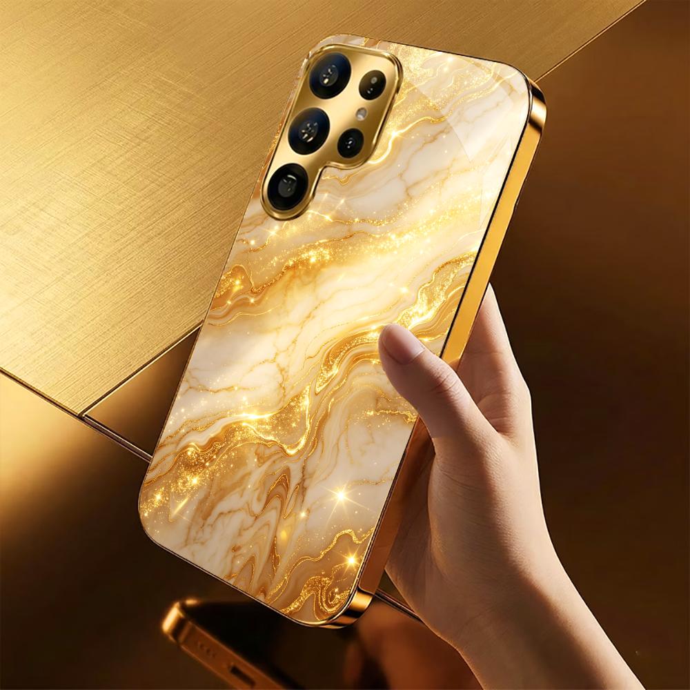 Golden Marble Texture Phone Case S26 Ultra Case S25 Ultra Case Glass for Samsung Galaxy S26 S25 S24 S23 S22 FE Ultra Plus