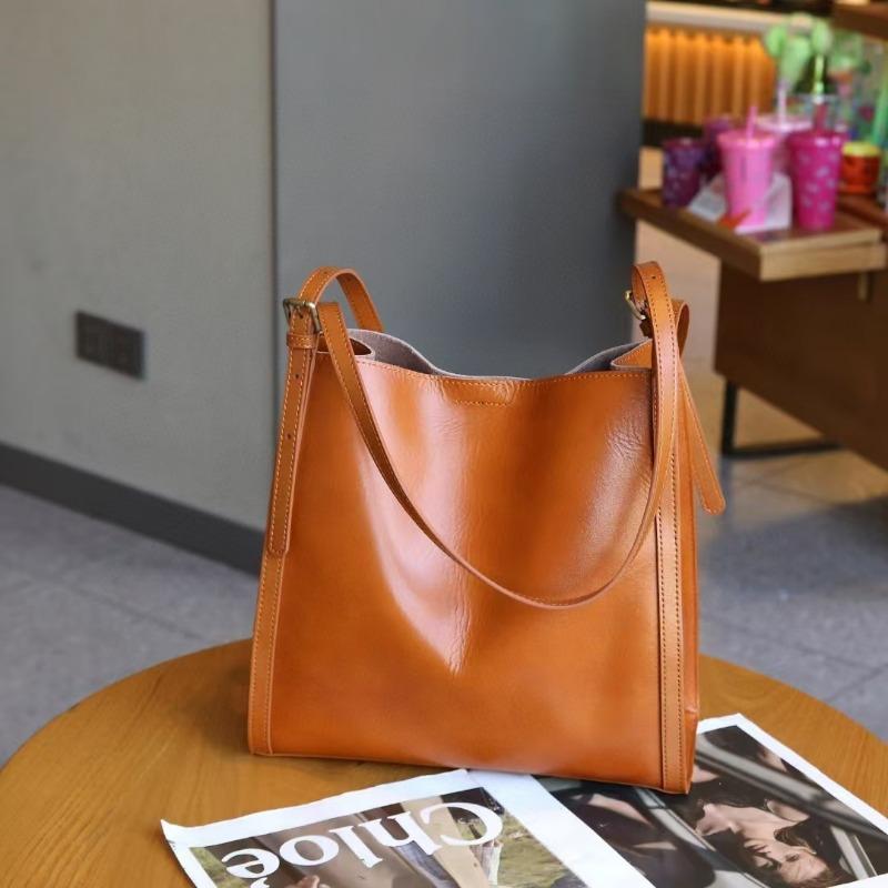 Tragetasche Großvolumig Echtes Leder Damen Tasche Rindsleder Ein-Schultertasche Eimertasche