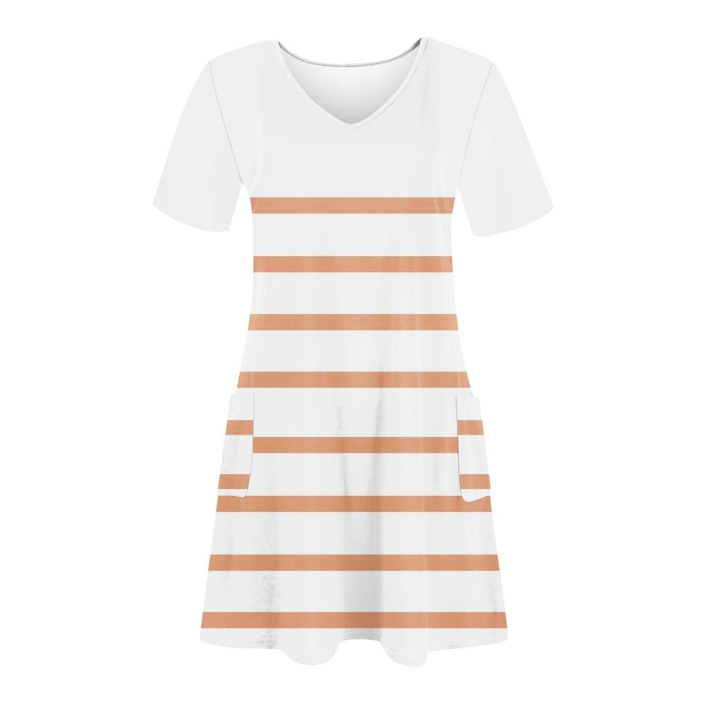 Women's Casual And Fashionable V-neck Short Sleeve Printing Mid Length Dress