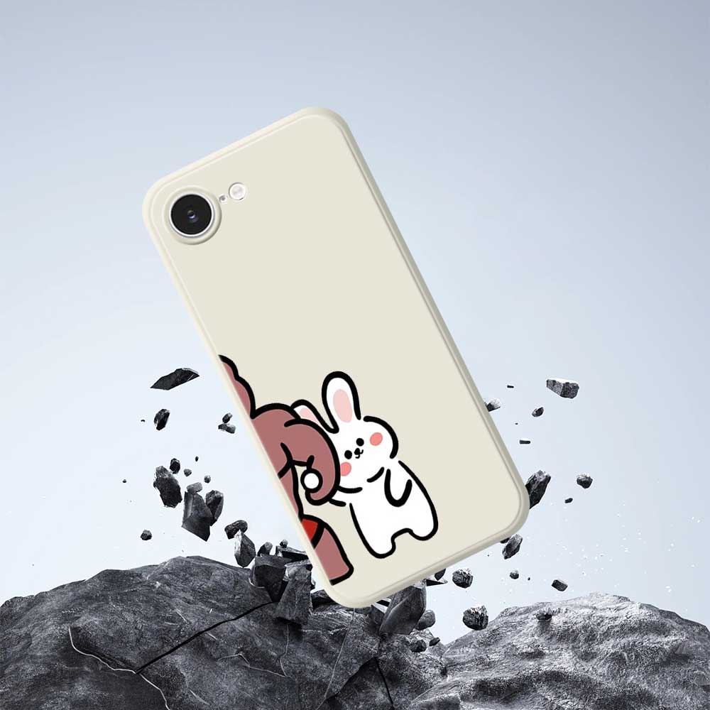 For iPhone 16e Case White Rabbit Pattern Printing Straight Edge TPU Phone Back Cover