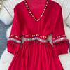 Abito Slim Vintage Ricamato Scollo a V per Donna Paillettes Frange Vocation Spiaggia A-line Abiti Casual Monopezzo Vestido Mujer Nuovo