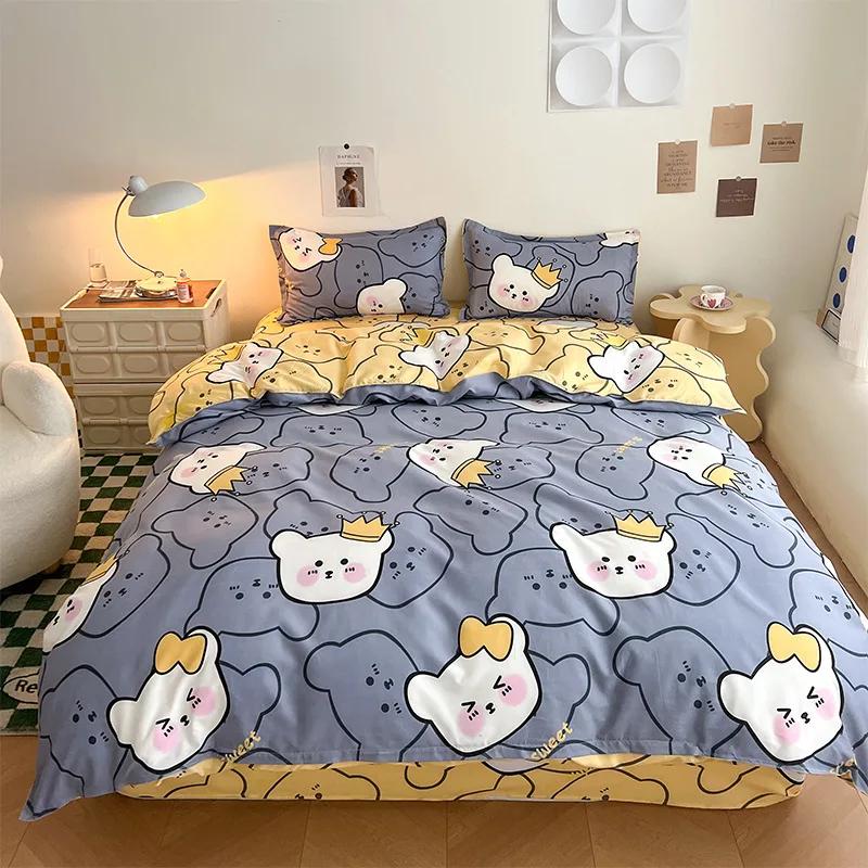 Kawaii Bear Printed Bed Set Floral Duvet Cover Pillowcase Bedding Set Comforter Bed Linen Sheet Quilt Cover Full Queen King Size