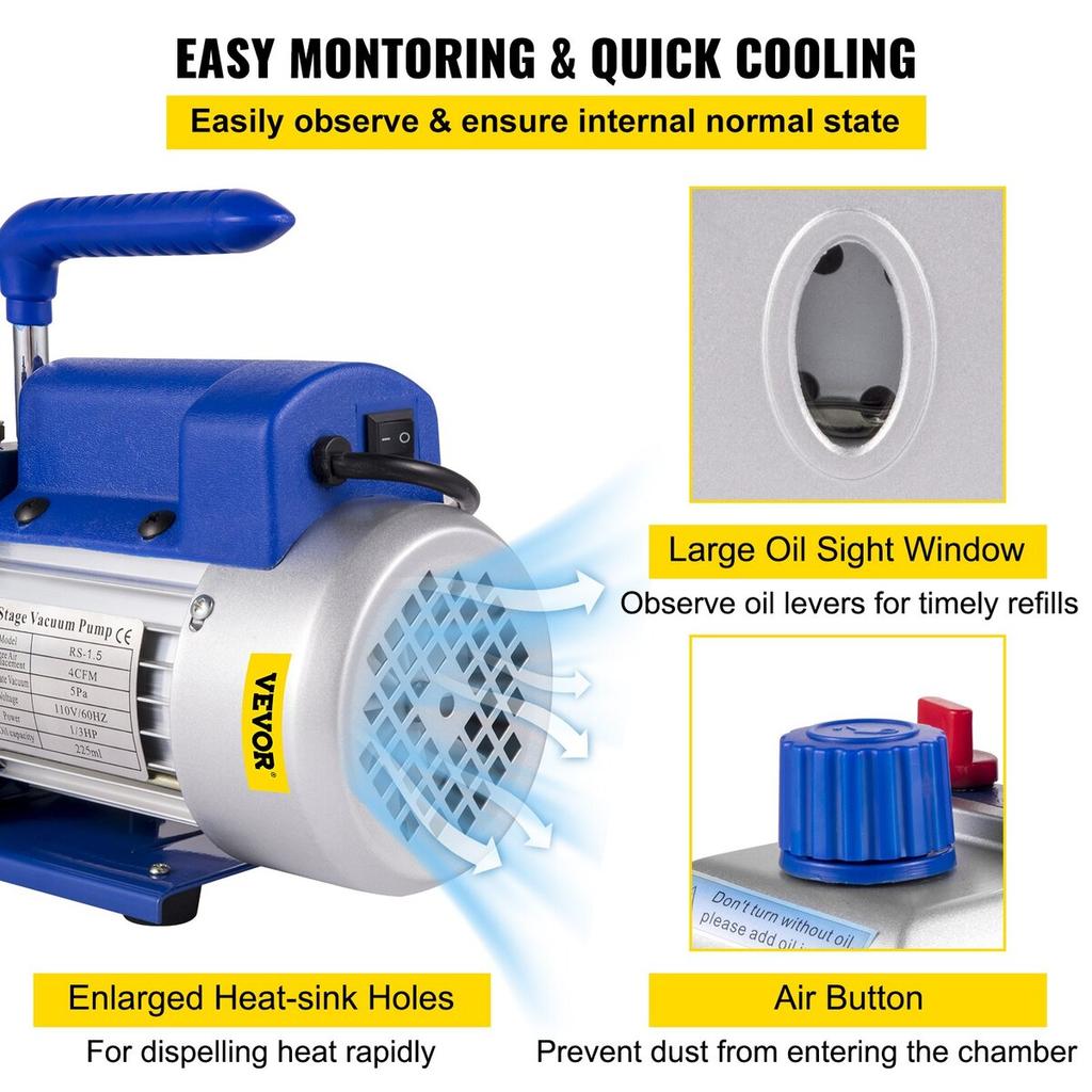 2 Gallon Vacuum Chamber Silicone Expoxy Degassing 4CFM 1/3HP Vacuum Pump