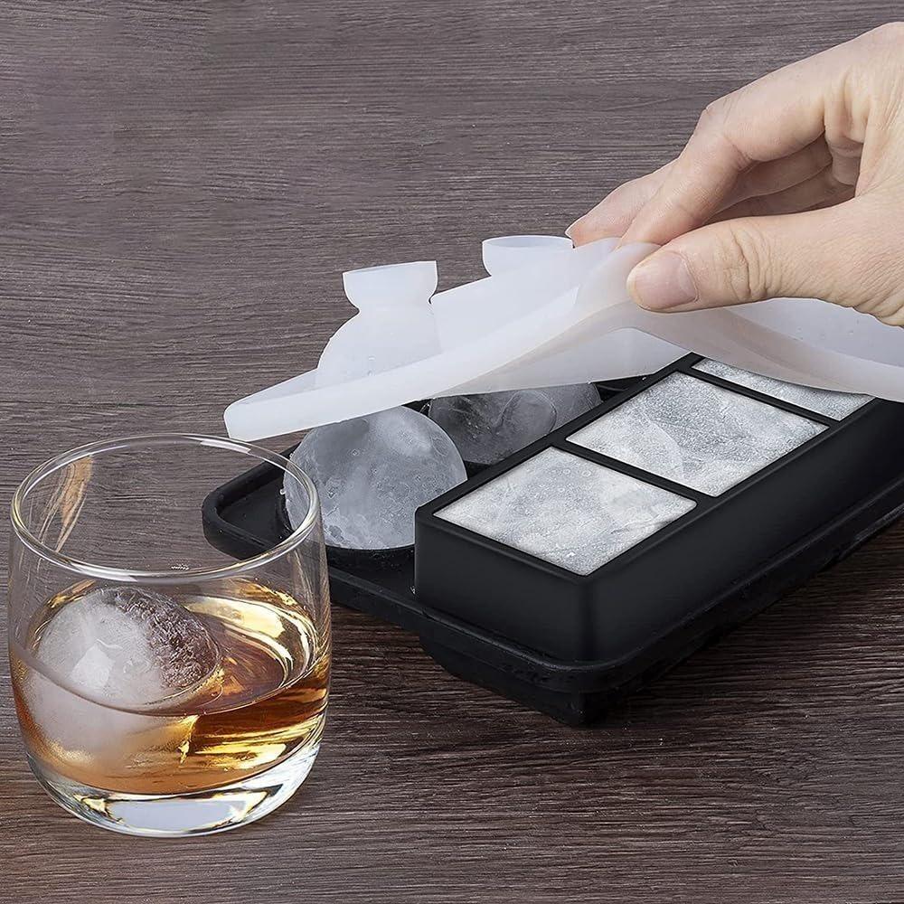 1pc Ice Cube Mold Tray Large Silicone Whisky Ice Mold Round Ice Ball Maker and Square Ice Tray Suitable for Cocktails Set