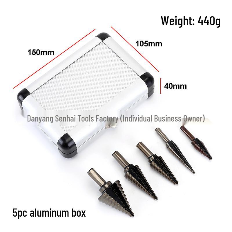 5pc Black & Gold Step Drill Bit Set with Imperial Size Triangle Shank In Aluminum Box