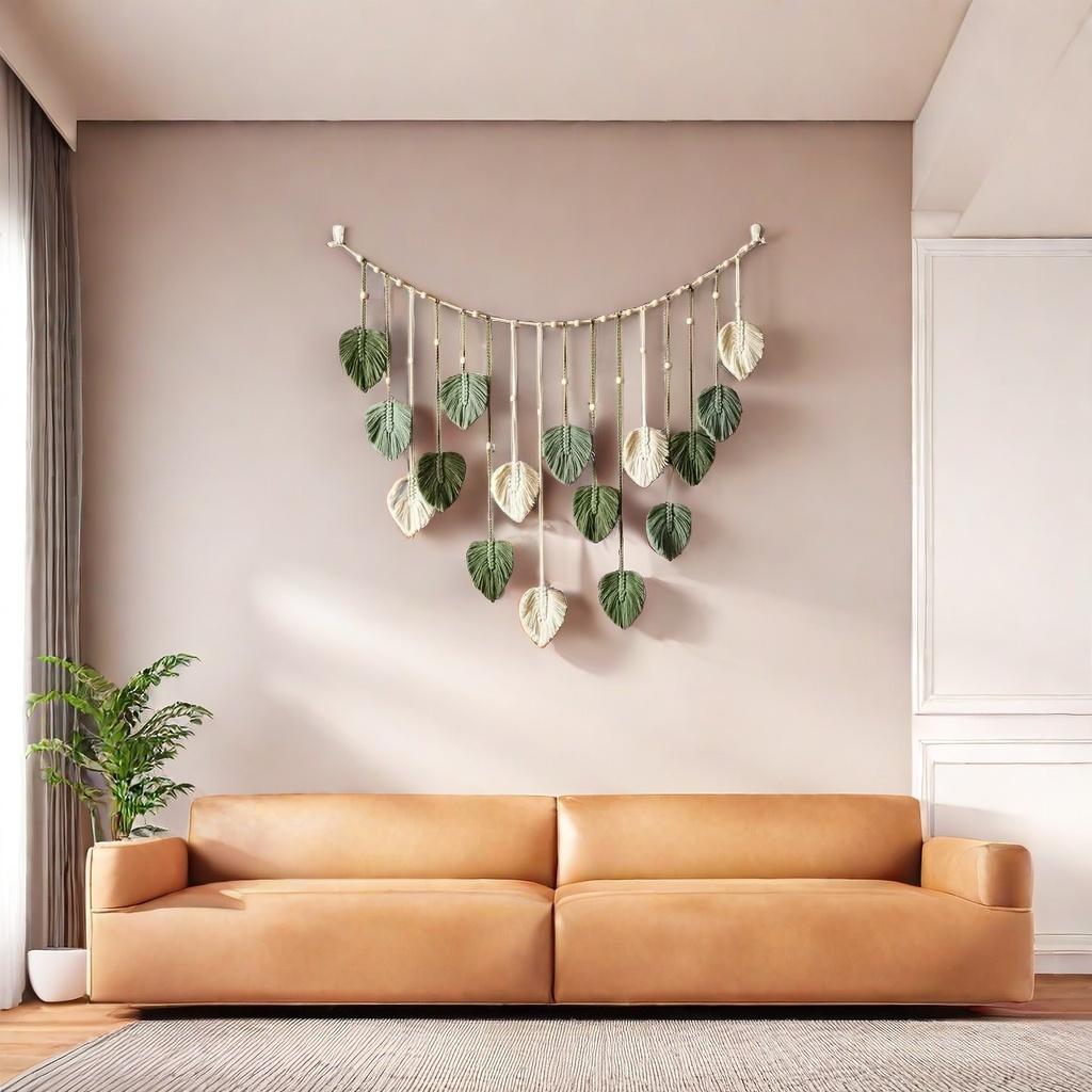 Boho Home Decoration Macrame Tapestry Macrame Leaf Feather Wall Hanging Decor for Living Room Bedroom Boho Wall Art Home Decor