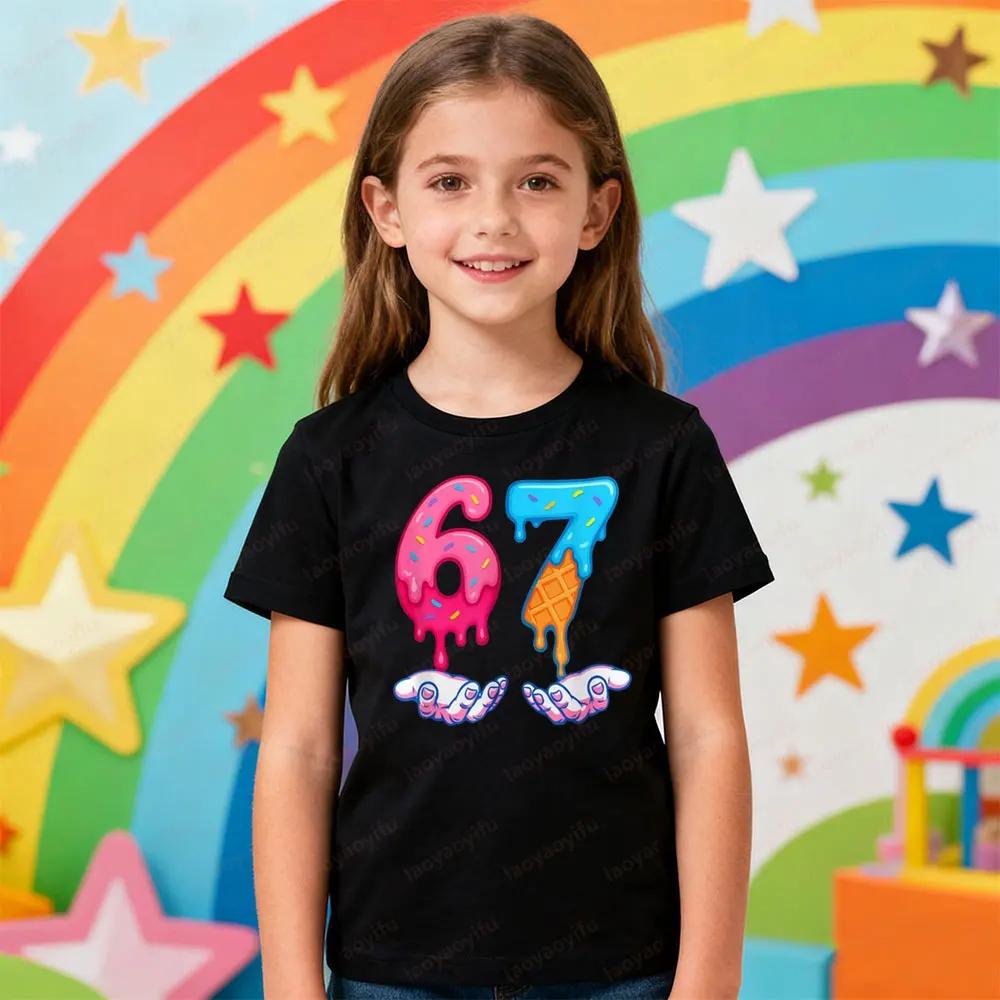 Creative Design 67 Theme Series Printed Tshirt Christmas Latest Trendy Style Meme Kids Shirt Boys and Girls Fashion Xmas Tops