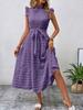 Women High Neck Tie Back Maxi Dress Casual Summer Dress with Pockets