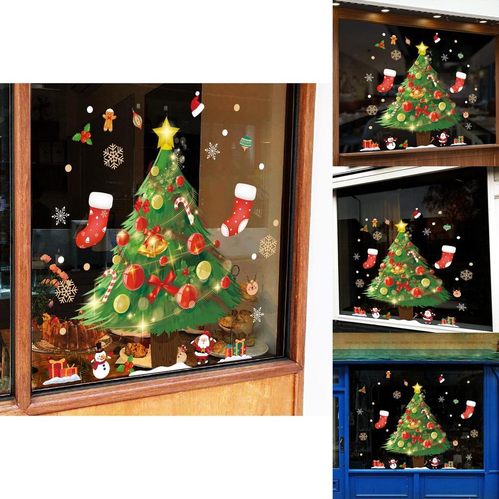 Christmas Scene Pvc Static Cling Window Decal With Santa And Tree For Holiday Decor