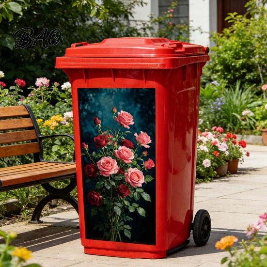 Mülleimer Aufkleber Wasserdichte Blumen Aufkleber Florale Aufkleber, Selbst?Klebende Mülltonnen-Aufkleber, Vintage-Muster-Dekor für Outdoor-Aufbewahrungsboxen
