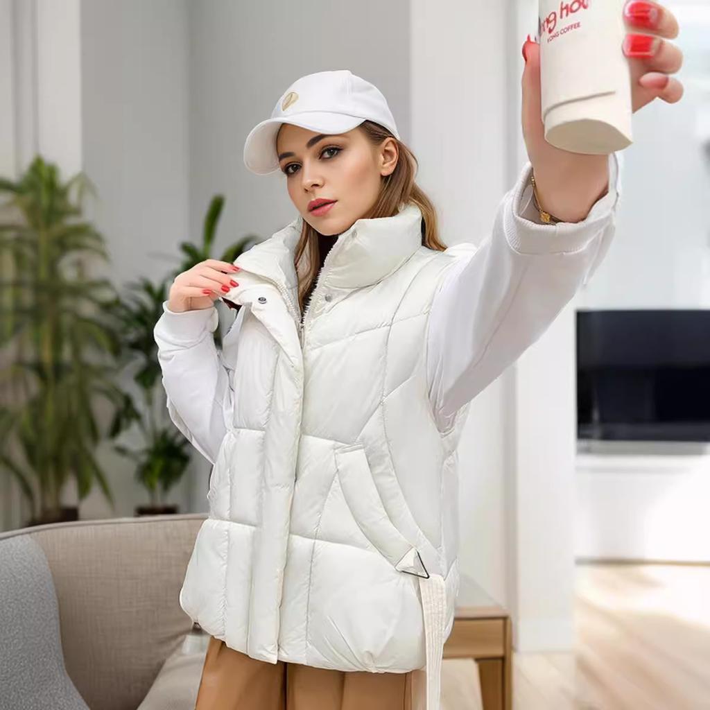 GMXIA Damskie Vintage Casual Jednokolorowe z Nadrukiem Jesień Zima Bez Rękawów Stójka Kurtki i Płaszcze