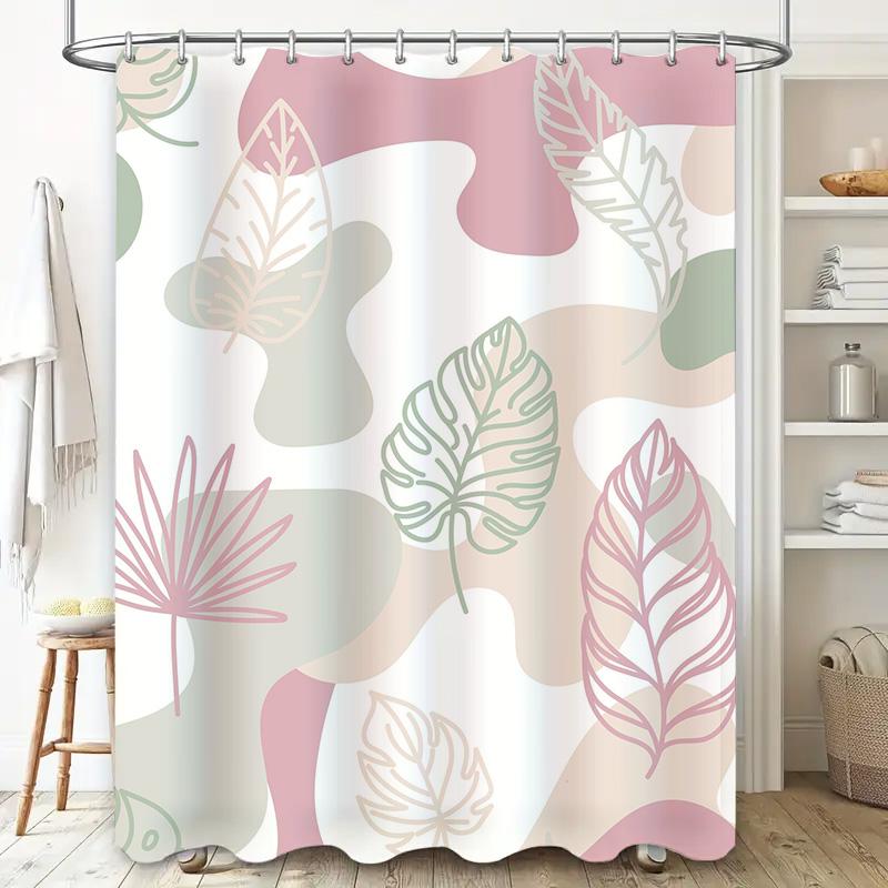Modern Leaf Pattern Shower Curtain Pink Green Waterproof Fabric For Bathrooms Decorations Diy Home Improvement Accessories