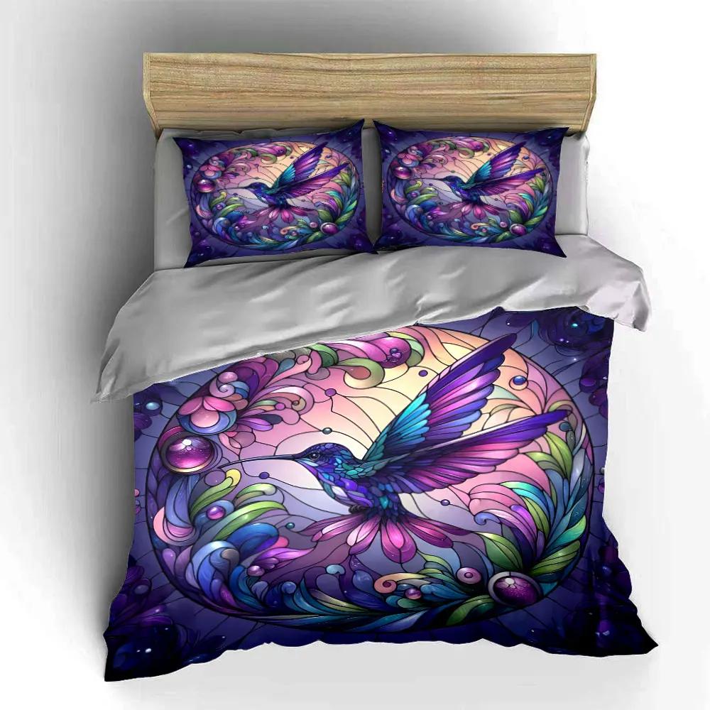 "Hummingbird Stained Glass Decor Set" Soft Comfortable Duvet Cover Bedding Set Included 1*Duvet Cover & 2*Pillowcases Gift