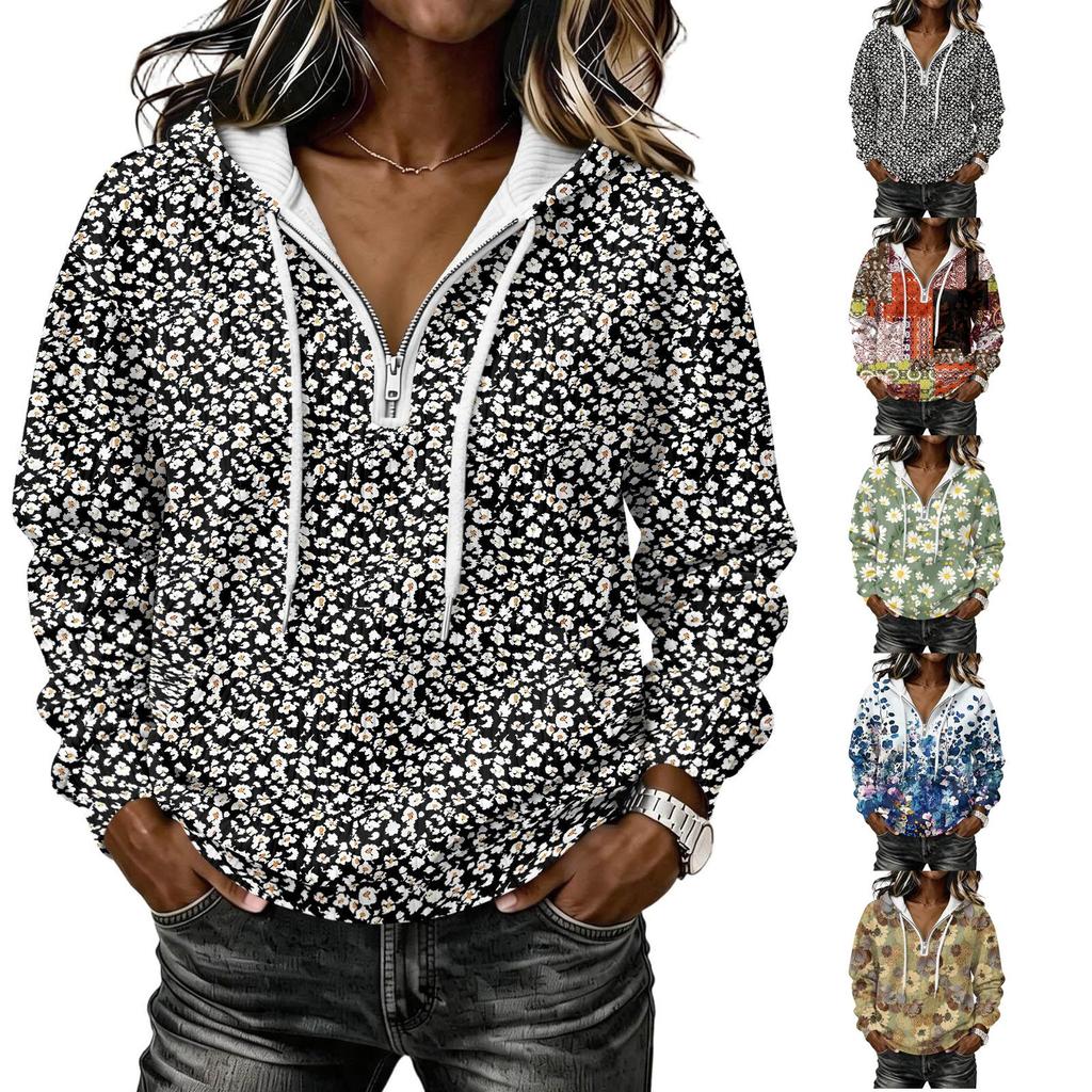 Women's Vintage Print Hoodie Pullover Sweatshirt Long Sleeve with Top