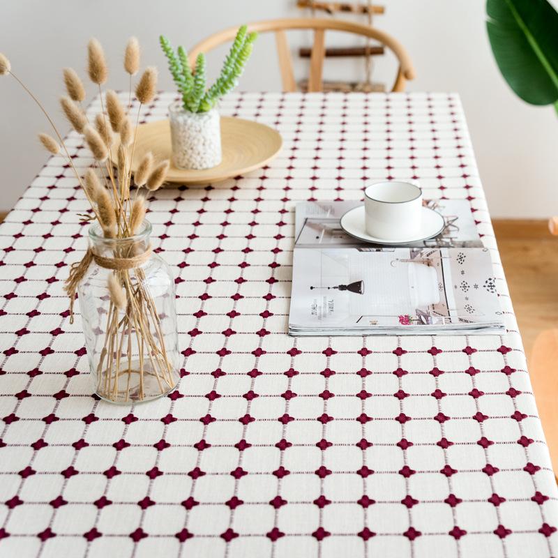 Stylish And Simple Embroidery Plaid Dining Table Cloth Fabric Cotton And Linen Small Fresh Home Living Room Rectangular Coffee Table Dining Mat