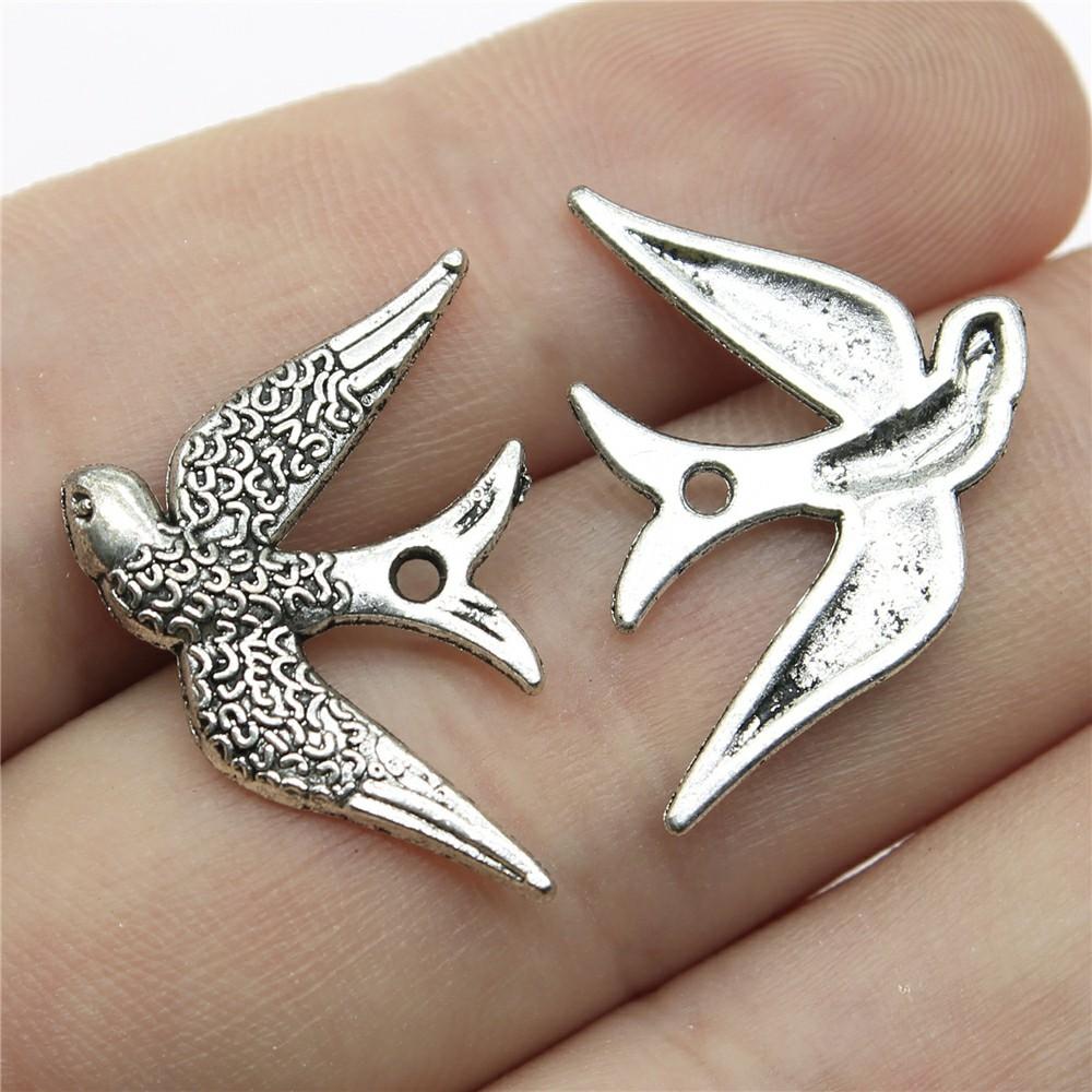 10pcs Bird Charms Antique Silver Color Bird Charms Pendants For Bracelets Flying Bird Charms Making Jewelry