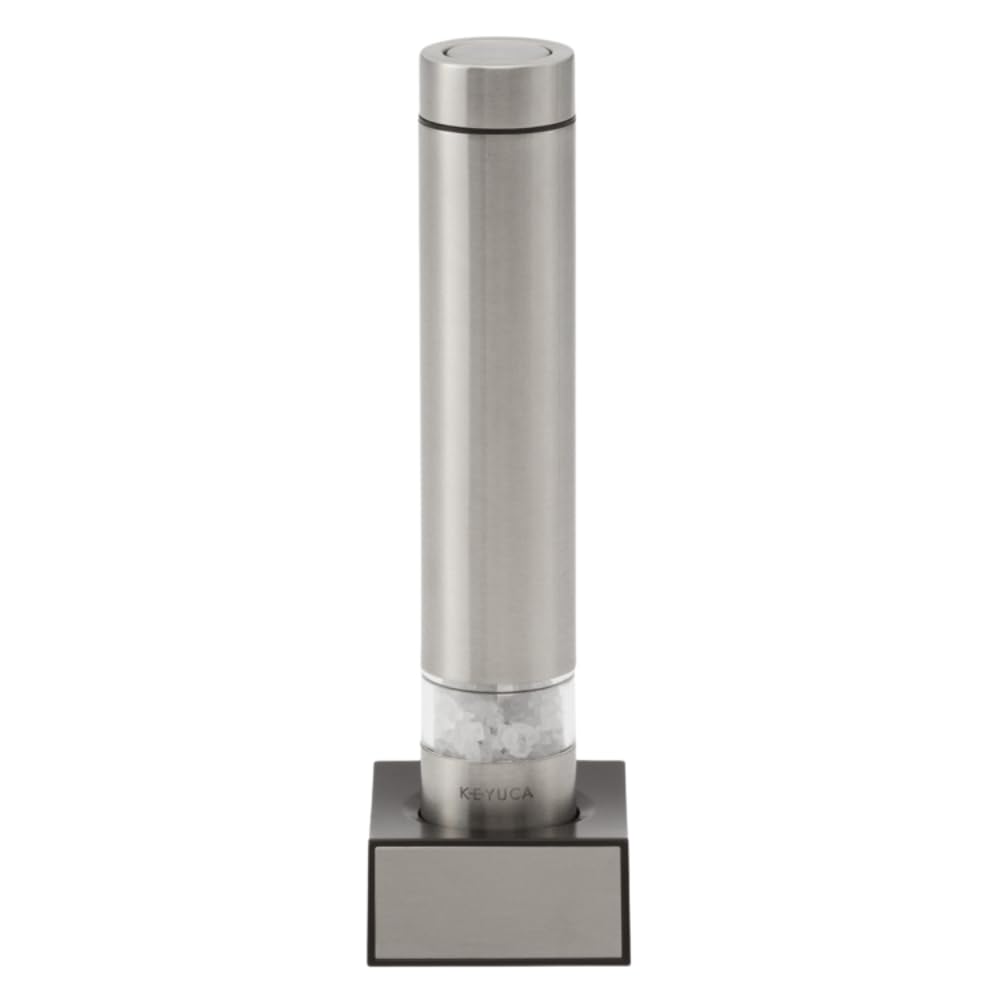 

KEYUCA Stainless Steel Electric Ceramic Mill one push with one Electric Pepper Rock Salt amount no Cleaning brush included [KEYUCA] (with pedestal,