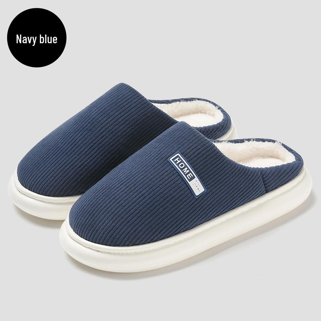 Thick-Soled Cotton Slippers: Women’s & Men’s Plush Non-Slip Closed-Toe Indoor Footwear for Autumn & Winter