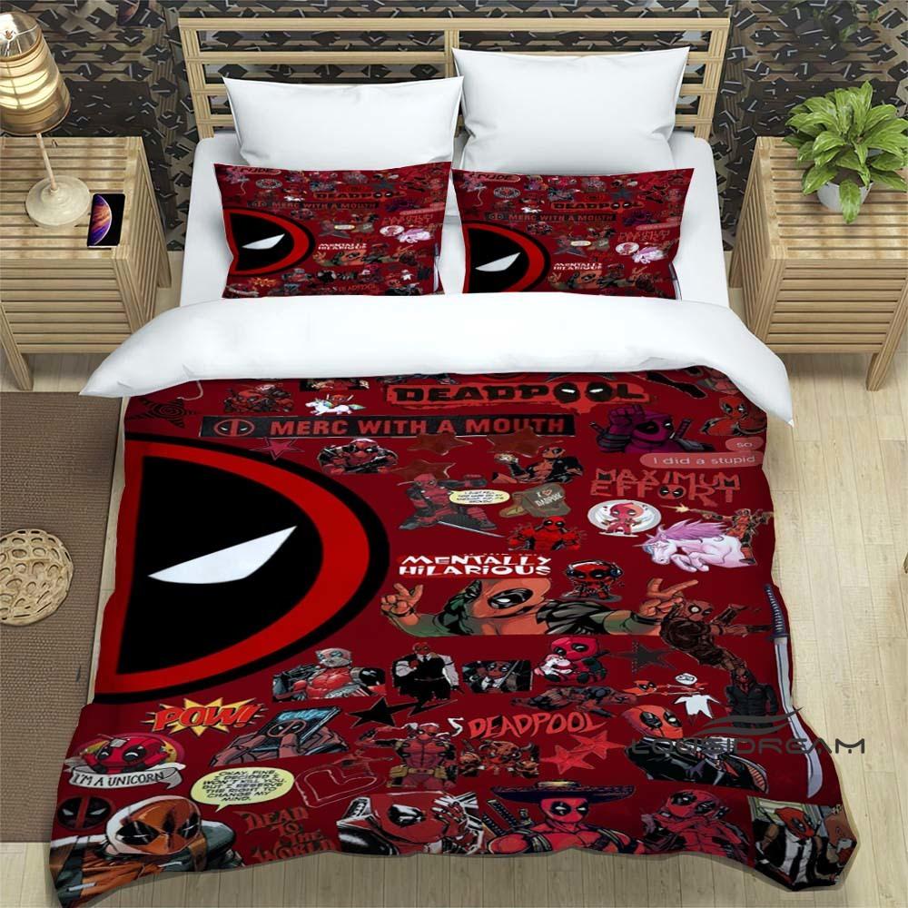 

3D printed cartoon Deadpool duvet cover and pillowcase bedding set, suitable for boys and girls bedroom decoration, children s 135x200cm