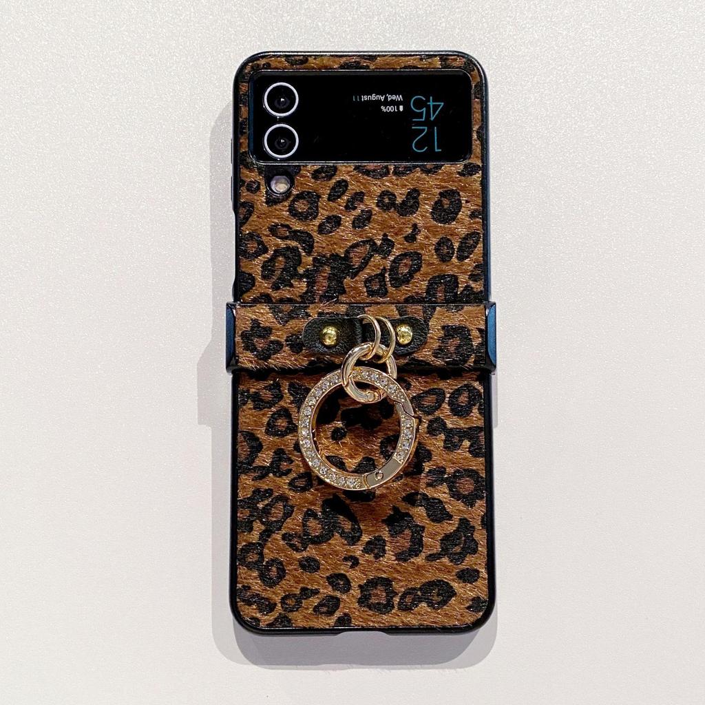 Samsung Z Flip7 Vollschutz Leopardenmuster Handyhülle mit Ringhalter