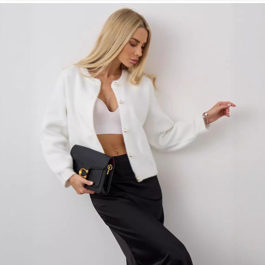 Women's Autumn/Winter White Mink Cashmere Cardigan - Short, Loose, Soft, and Fluffy