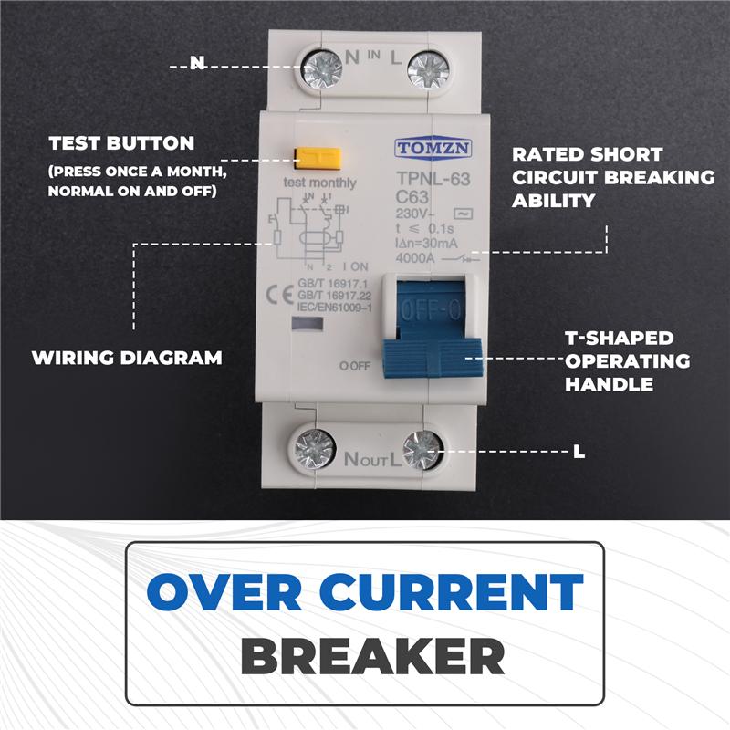 AEE2-TOMZN TPNL DPNL 230V 1P+N Residual Current Circuit Breaker With Over And Short Current Protection RCBO MCB, TPNL