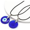 European & American Pink Wax Rope Necklace with Turkish Blue Evil Eye Pendant
