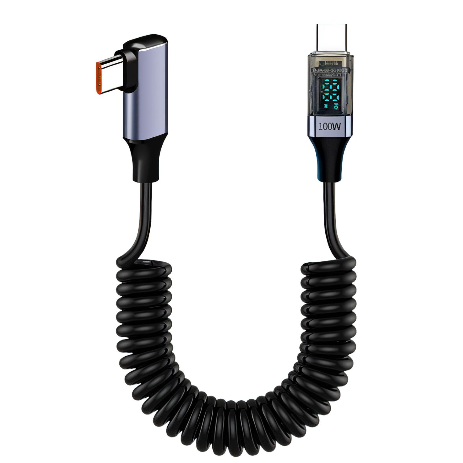 

100 Вт 90-градусный пружинный USB C Type C кабель для передачи данных прямой/локтевой быстрая зарядка двойной шнур Type-C для Samsung Xiaomi IPhone линия передачи данных Elbow Cable